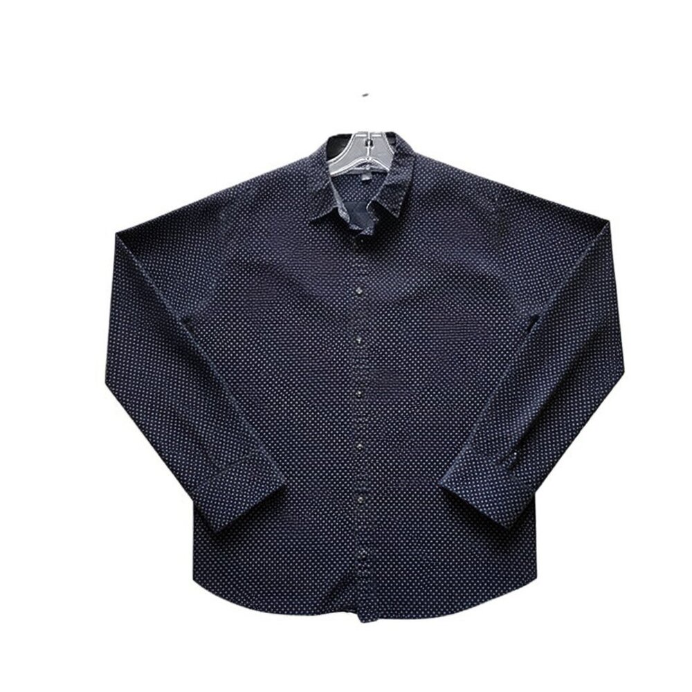 100% Cotton Beverly Hills Polo Club Men's Dress Shirt - L. Black w/ Polkadots